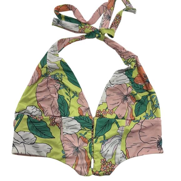 AFRM Halter Top Womens Medium Ramona‎ Multicolor Floral Print Hook Closure Crop - Picture 2 of 7